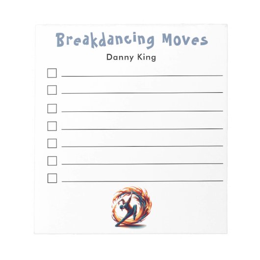 Breakdance gepersonaliseerd om te doen lijst notitieblok (Voorkant)