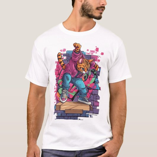 Breakdance Meow – Urban Graffiti Cat Dance T-shirt (Voorkant)