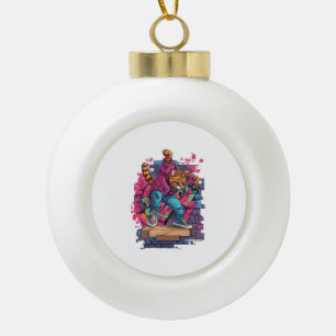 Breakdance Meow – Urban Graffiti Kat Dans Keramische Bal Ornament