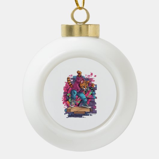 Breakdance Meow – Urban Graffiti Kat Dans Keramische Bal Ornament (Voorkant)