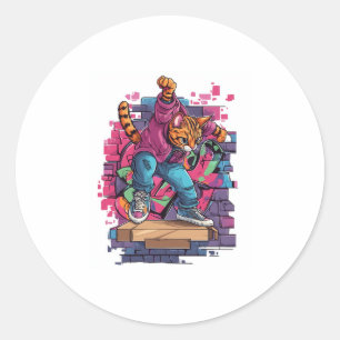 Breakdance Meow – Urban Graffiti Kattendans Ronde Sticker