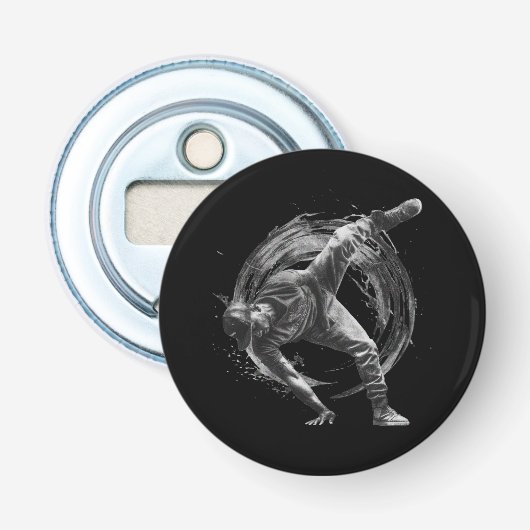 Breakdance Urban Style Monochrome Motion Art Button Flesopener (Voorkant)