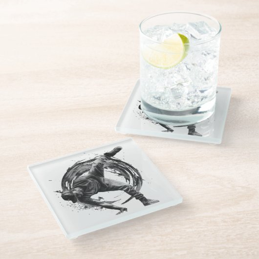 Breakdance Urban Style Monochrome Motion Art Glazen Onderzetter (Schuin)