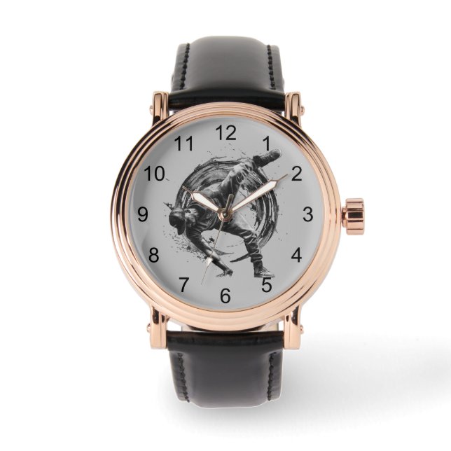 Breakdance Urban Style Monochrome Motion Art Horloge (Voorkant)