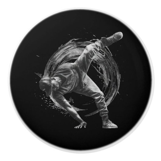 Breakdance Urban Style Monochrome Motion Art Keramische Knop (Voorkant)