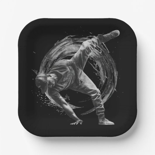 Breakdance Urban Style Monochrome Motion Art Papieren Bordje (Voorkant)