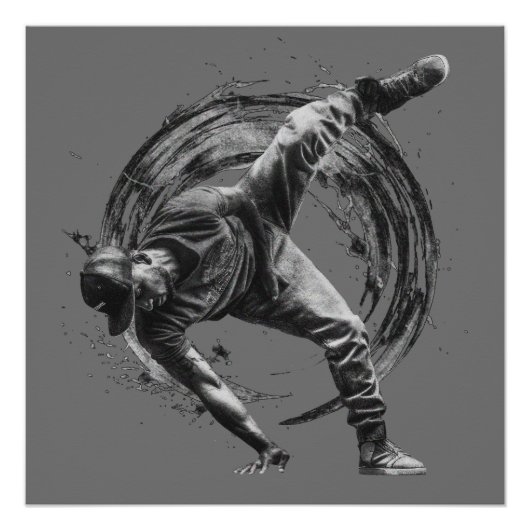 Breakdance Urban Style Monochrome Motion Art Perfect Poster (Voorkant)