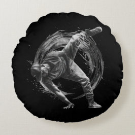 Breakdance Urban Style Monochrome Motion Art Rond Kussen