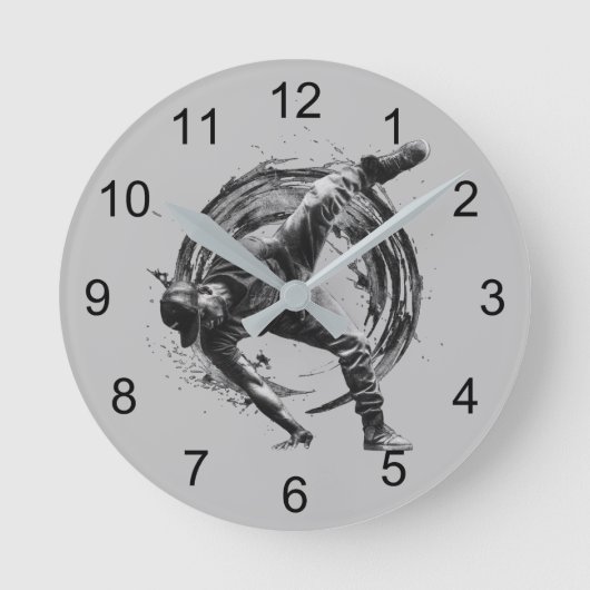 Breakdance Urban Style Monochrome Motion Art Ronde Klok (Voorkant)
