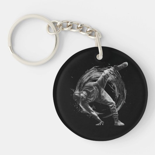 Breakdance Urban Style Monochrome Motion Art Sleutelhanger (Voorkant)