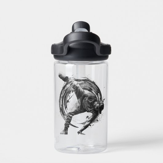 Breakdance Urban Style Monochrome Motion Art Waterfles (Achterkant)