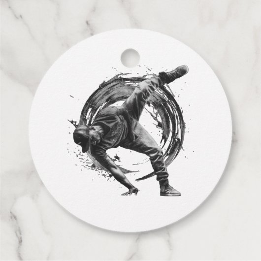 Breakdancer in actie, in inktspatterstijl bedankjes labels (Achterkant)