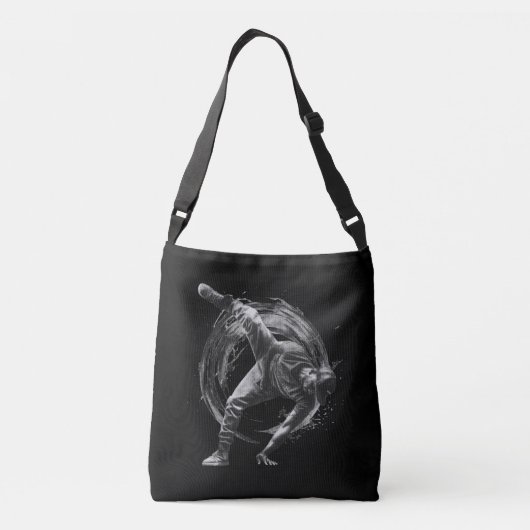 Breakdancer in actie, in inktspatterstijl crossbody tas (Achterkant)