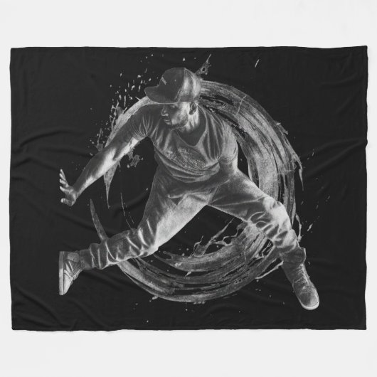 Breakdancer in actie, in inktspatterstijl fleece deken (Voorkant (Horizontaal))