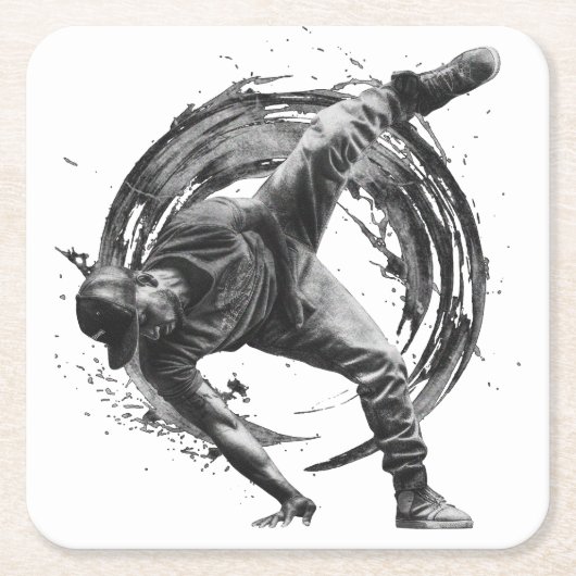 Breakdancer in actie, in inktspatterstijl kartonnen onderzetters (Voorkant)