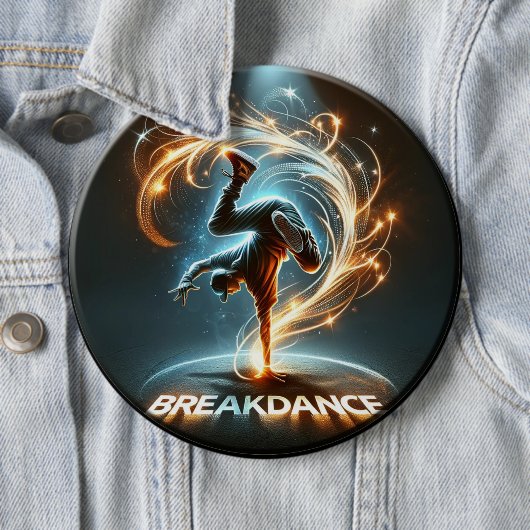 Breakdancer in Neon Swirl Spotlight Dynamic Urban Ronde Button 6,0 Cm (In situ)