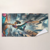Breakdancer Vrouwen in actie New York silhouet Badhanddoek (Badhanddoek)
