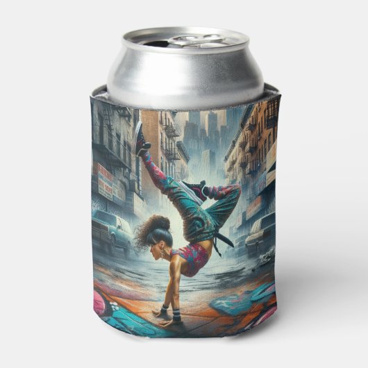Breakdancer Vrouwen in actie New York silhouet Blikjeskoeler (Blikje Voorkant)