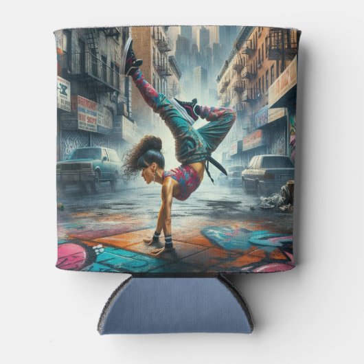 Breakdancer Vrouwen in actie New York silhouet Blikjeskoeler (Voorkant)