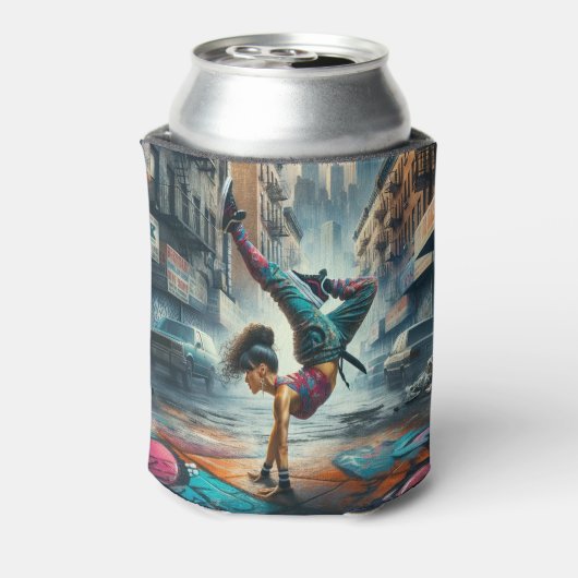 Breakdancer Vrouwen in actie New York silhouet Blikjeskoeler (Blikje Achterkant)