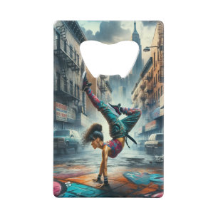 Breakdancer Vrouwen in actie New York silhouet Creditkaart Flessenopener