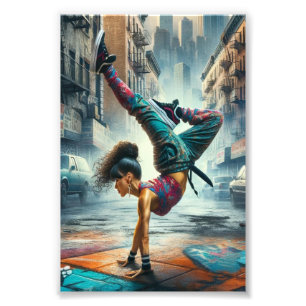 Breakdancer Vrouwen in actie New York silhouet Foto Afdruk