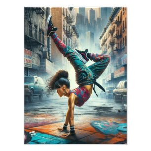 Breakdancer Vrouwen in actie New York silhouet Foto Afdruk