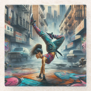 Breakdancer Vrouwen in actie New York silhouet Glazen Onderzetter