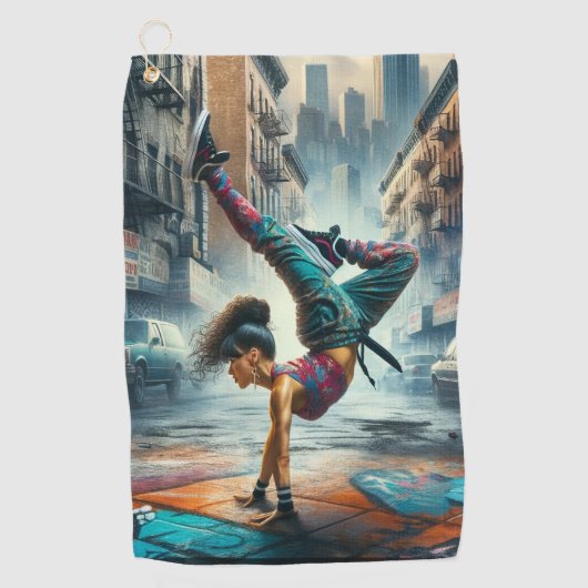 Breakdancer Vrouwen in actie New York silhouet Golfhanddoek (Voorkant)