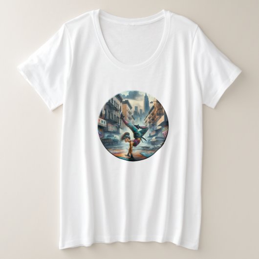 Breakdancer Vrouwen in actie New York silhouet Grote Maat T-shirt (Design voorkant)