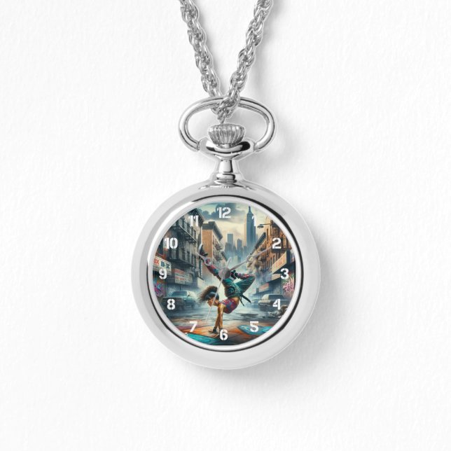 Breakdancer Vrouwen in actie New York silhouet Horloge (Voorkant)
