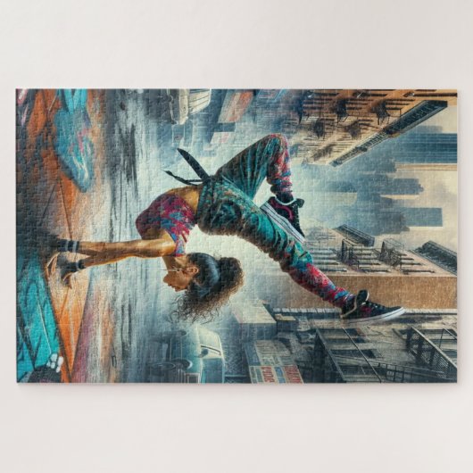 Breakdancer Vrouwen in actie New York silhouet Legpuzzel (Horizontaal)