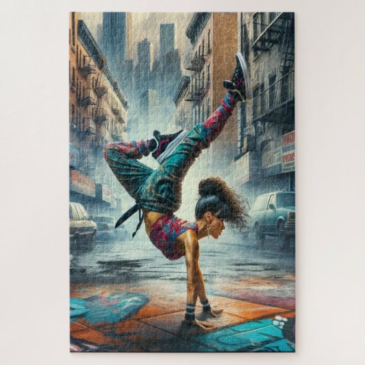 Breakdancer Vrouwen in actie New York silhouet Legpuzzel (Verticaal)