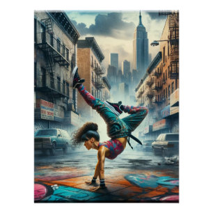 Breakdancer Vrouwen in actie New York silhouet Perfect Poster