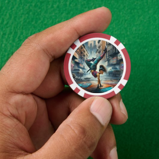 Breakdancer Vrouwen in actie New York silhouet Poker Chips (Hand)