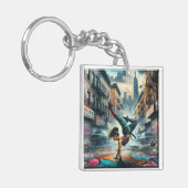 Breakdancer Vrouwen in actie New York silhouet Sleutelhanger (Voorkant Links)