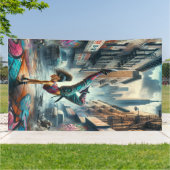 Breakdancer Vrouwen in actie New York silhouet Spandoek (Buitenkant)