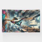 Breakdancer Vrouwen in actie New York silhouet Spandoek (Horizontaal)