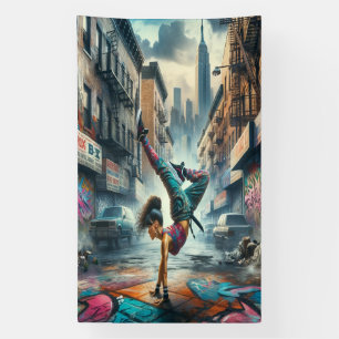 Breakdancer Vrouwen in actie New York silhouet Spandoek