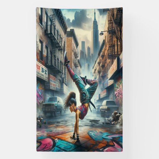 Breakdancer Vrouwen in actie New York silhouet Spandoek (Verticaal)