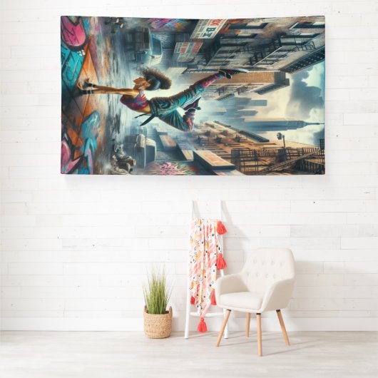 Breakdancer Vrouwen in actie New York silhouet Spandoek (Insitu)