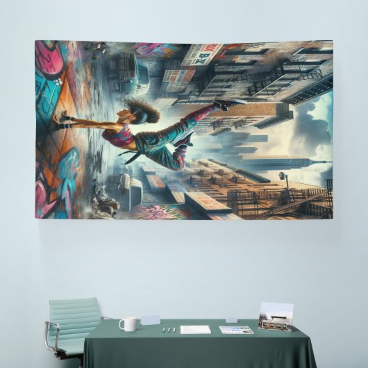 Breakdancer Vrouwen in actie New York silhouet Spandoek (Beurs)