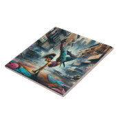 Breakdancer Vrouwen in actie New York silhouet Tegeltje (Zijkant)