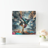 Breakdancer Vrouwen in actie New York silhouet Vierkante Klok (Huis)