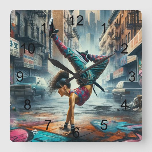 Breakdancer Vrouwen in actie New York silhouet Vierkante Klok (Voorkant)
