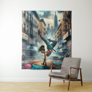 Breakdancer Vrouwen in actie New York silhouet Wandkleed