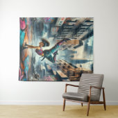 Breakdancer Vrouwen in actie New York silhouet Wandkleed (In Situ (horizontaal))