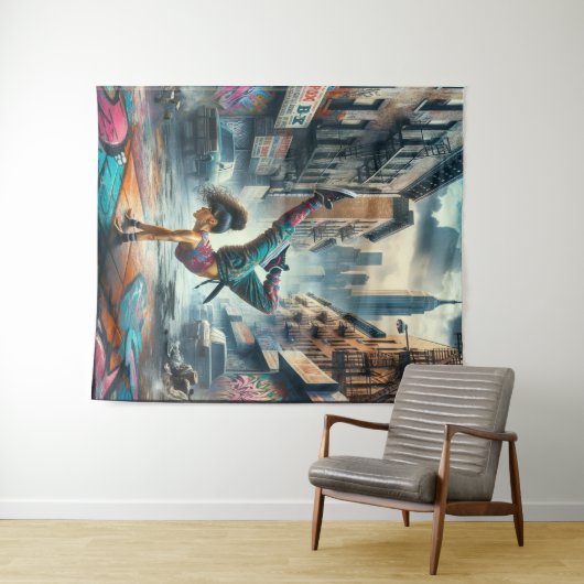 Breakdancer Vrouwen in actie New York silhouet Wandkleed (In Situ (horizontaal))