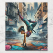 Breakdancer Vrouwen in actie New York silhouet Wijn Etiket (Enkel label)