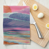 Breakers bij zonsondergang theedoek (Quarter Fold)
